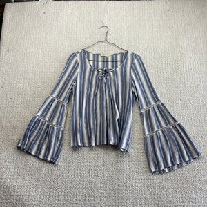 Y2K Hollister Lace-Up Neckline Blouse Ruffle Bell Sleeve Boho Festival Wom M